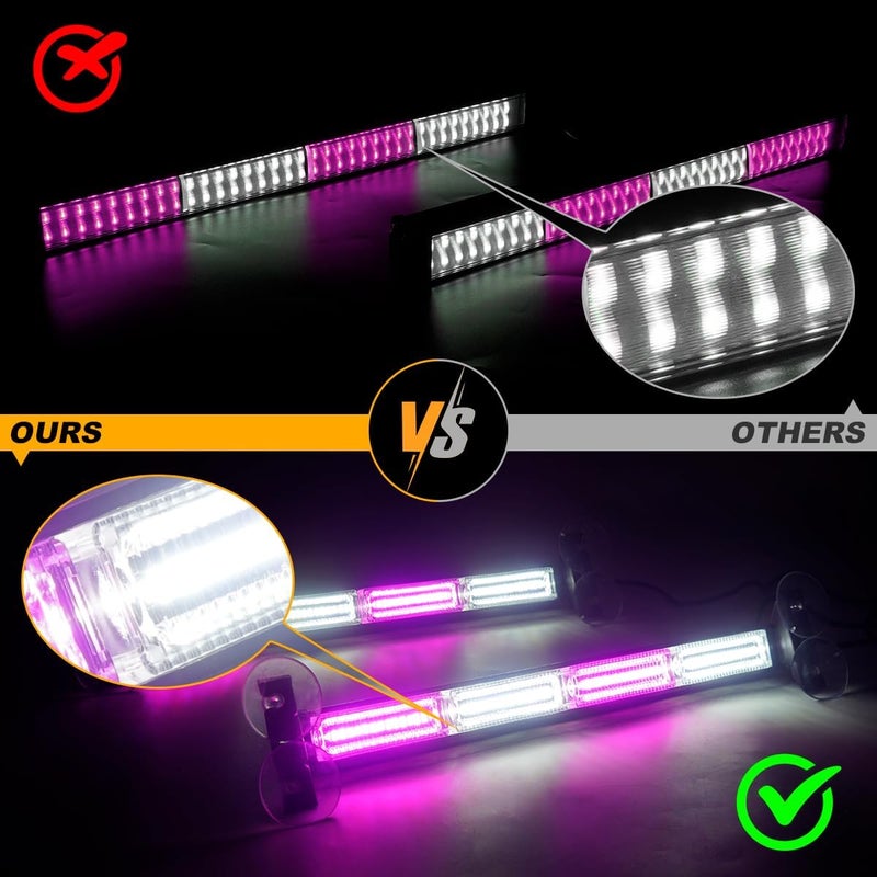 LRTER Emergency Lights Interior Windshield Strobe Volunteer Firefighter Lights Warning Hazard Safety 2x17.7 Front/Rear Windshield Light Bar for Vehicles Trucks, Purple/White - Image 4